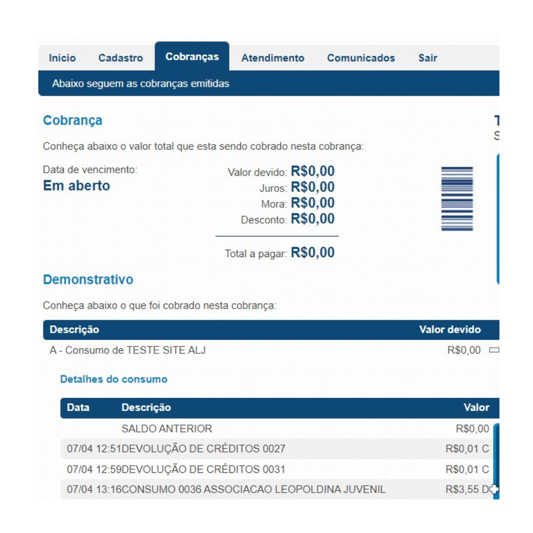 Demonstrativo financeiro em aberto
